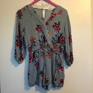 Blue Pepper Surplice Floral Romper